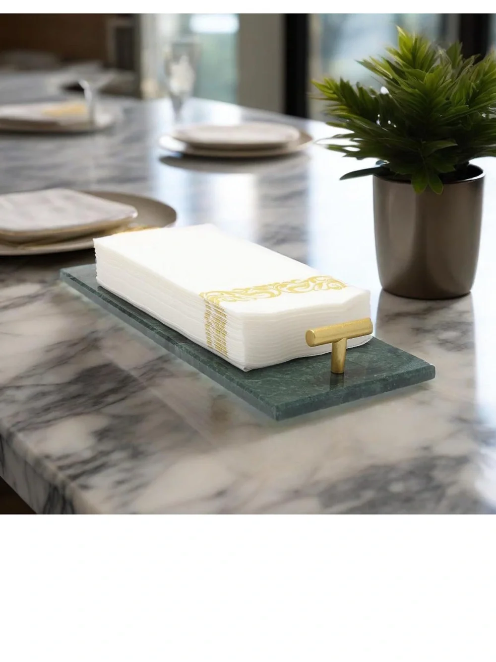 Green Marble Napkin Holder with Gold Handles